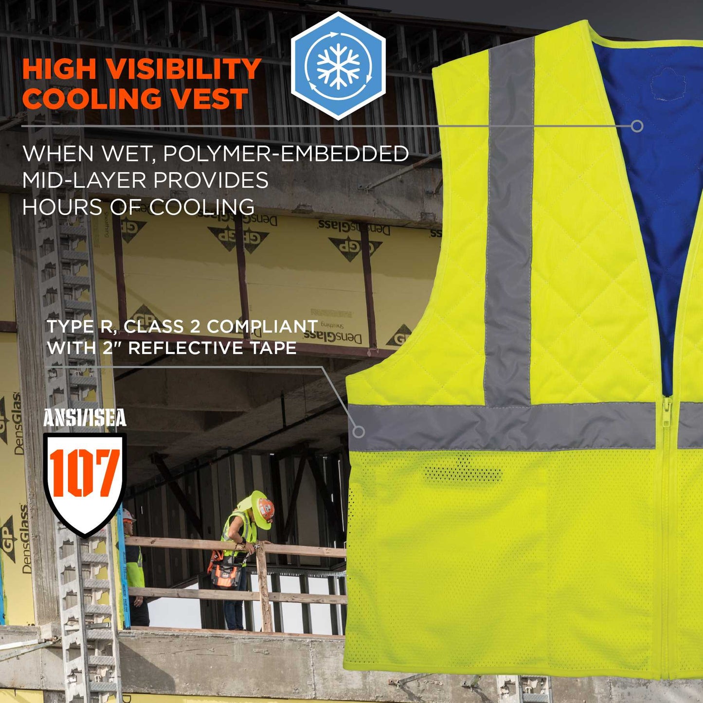 Ergodyne 12714 Chill-Its 6668 Hi-Vis Safety Cooling Vest - Type R, Class 2 L (Lime)