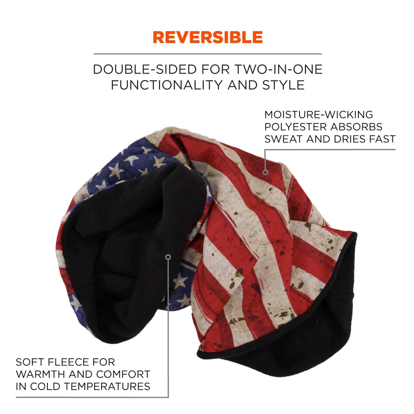 Ergodyne 42321 N-Ferno 6491 Reversible Thermal Multi-Band - Fleece Interior, Polyester Exterior (American Flag)