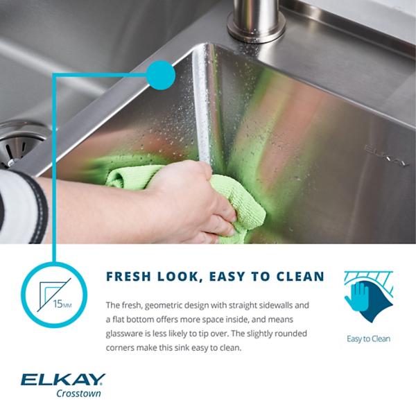 Elkay ECTRUF32179R Crosstown® 18 Gauge Stainless Steel 35-7/8" x 20-1/4" x 9" 60/40 Double Bowl Farmhouse Sink