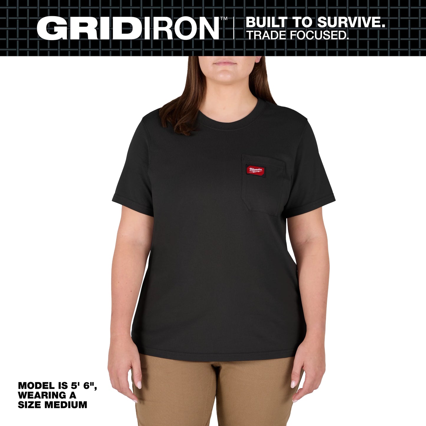 Milwaukee Tool F451B-2X Women's GRIDIRON Pocket T-Shirt - Short Sleeve Black (2XL), 1 EA