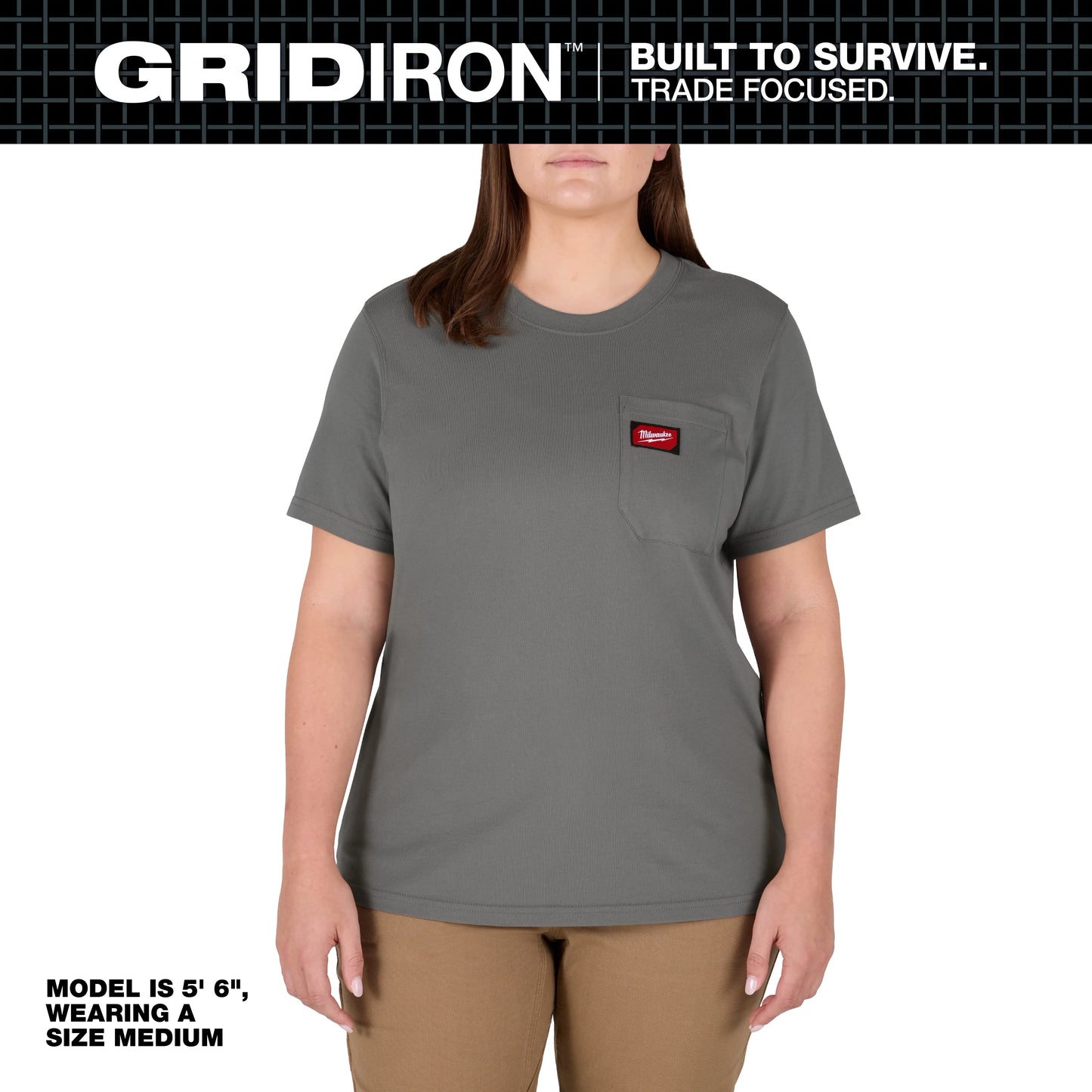 Milwaukee Tool F451G-S Women's GRIDIRON Pocket T-Shirt - Short Sleeve Gray (Small), 1 EA