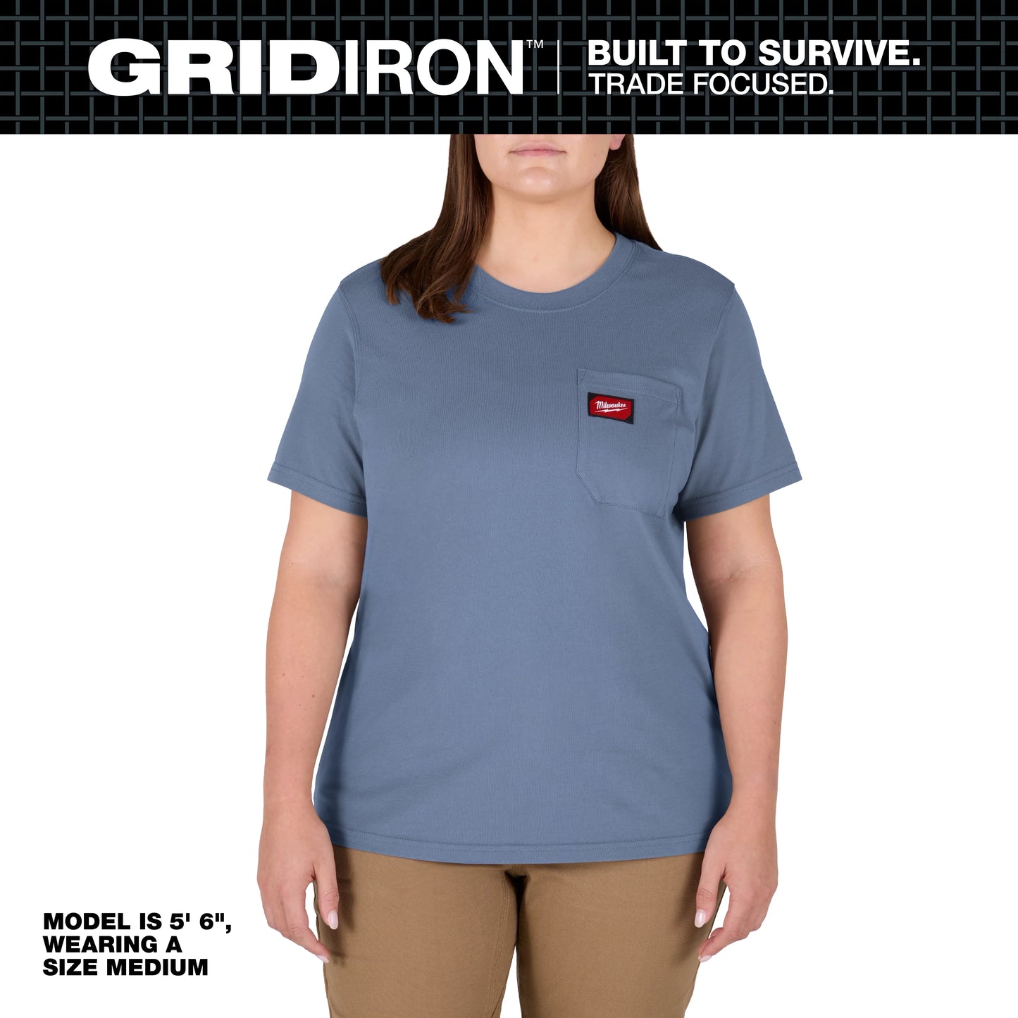 Milwaukee Tool F451U-2X Women's GRIDIRON Pocket T-Shirt - Short Sleeve Blue (2XL), 1 EA