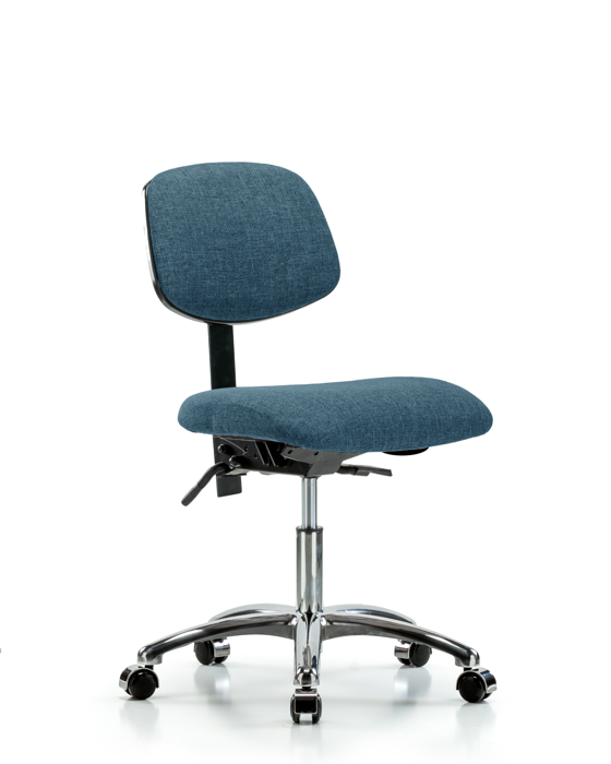 Blue Ridge Ergonomics FDHCH-CR-T0-A0-CC-F43 Rutledge Fabric Chair Chrome - Desk Height with Casters in Blue Fabric