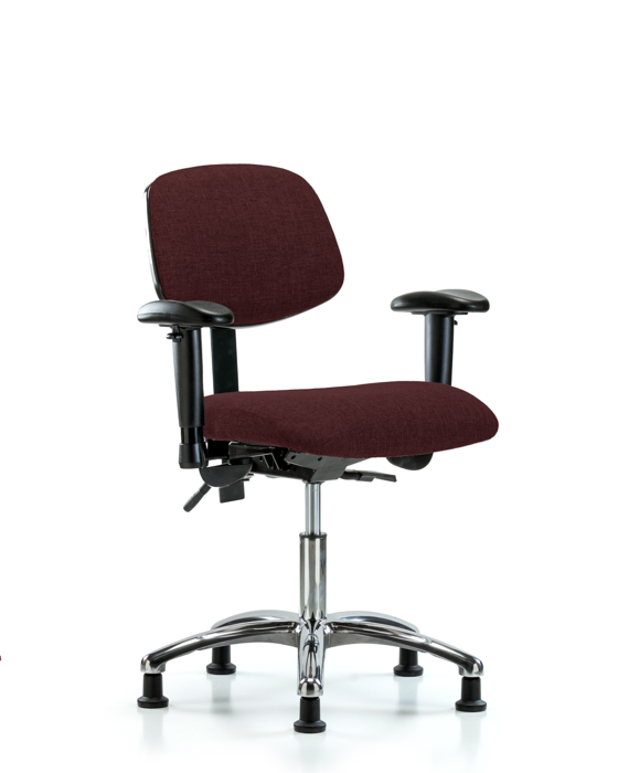 Blue Ridge Ergonomics FDHCH-CR-T0-A1-RG-F41 Rutledge Fabric Chair Chrome - Desk Height with Adjustable Arms & Stationary Glides in Burgundy Fabric