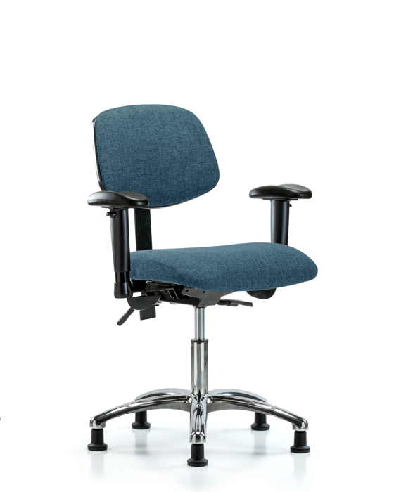 Blue Ridge Ergonomics FDHCH-CR-T0-A1-RG-F43 Rutledge Fabric Chair Chrome - Desk Height with Adjustable Arms & Stationary Glides in Blue Fabric
