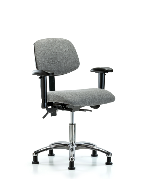 Blue Ridge Ergonomics FDHCH-CR-T1-A1-RG-F44 Rutledge Fabric Chair Chrome - Desk Height with Seat Tilt, Adjustable Arms, & Stationary Glides in Gray Fabric