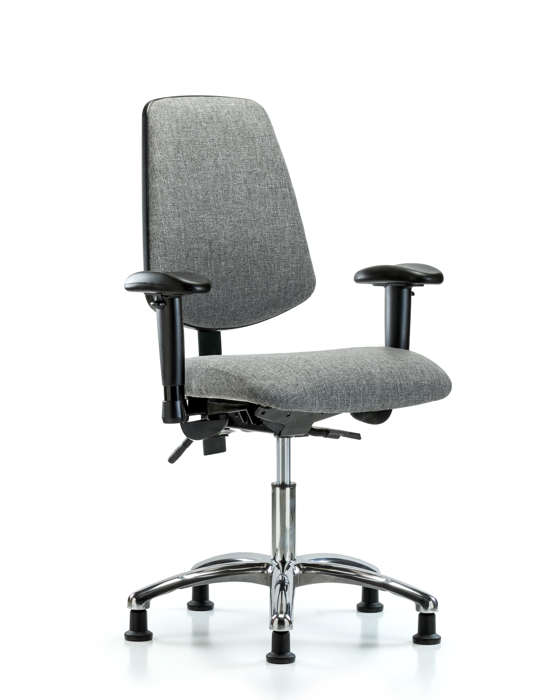 Blue Ridge Ergonomics FDHCH-MB-CR-T1-A1-RG-F44 Rutledge Fabric Chair Chrome - Desk Height with Medium Back, Seat Tilt, Adjustable Arms, & Stationary Glides in Gray Fabric