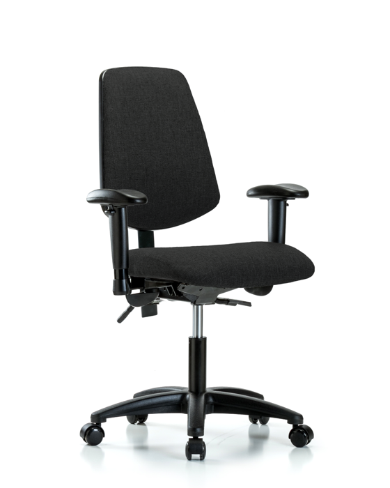 Blue Ridge Ergonomics FDHCH-MB-RG-T1-A1-RC-F42 Rutledge Fabric Chair - Desk Height with Medium Back, Seat Tilt, Adjustable Arms, & Casters in Black Fabric