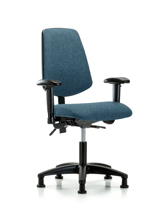 Blue Ridge Ergonomics FDHCH-MB-RG-T1-A1-RG-F43 Rutledge Fabric Chair - Desk Height with Medium Back, Seat Tilt, Adjustable Arms, & Stationary Glides in Blue Fabric
