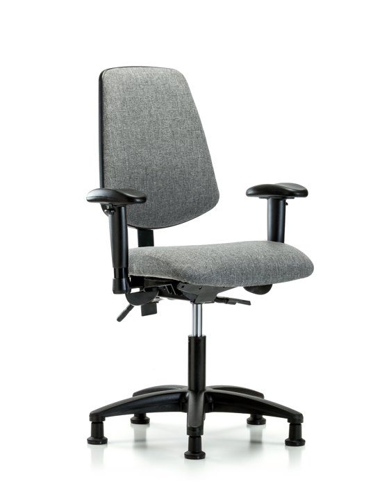 Blue Ridge Ergonomics FDHCH-MB-RG-T1-A1-RG-F44 Rutledge Fabric Chair - Desk Height with Medium Back, Seat Tilt, Adjustable Arms, & Stationary Glides in Gray Fabric