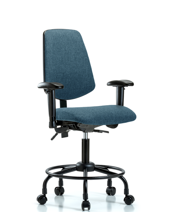 Blue Ridge Ergonomics FDHCH-MB-RT-T0-A1-RC-F43 Rutledge Fabric Chair - Desk Height with Round Tube Base, Medium Back, Adjustable Arms, & Casters in Blue Fabric