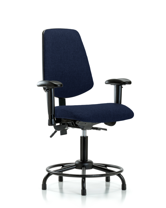 Blue Ridge Ergonomics FDHCH-MB-RT-T0-A1-RG-F45 Rutledge Fabric Chair - Desk Height with Round Tube Base, Medium Back, Adjustable Arms, & Stationary Glides in Navy Fabric