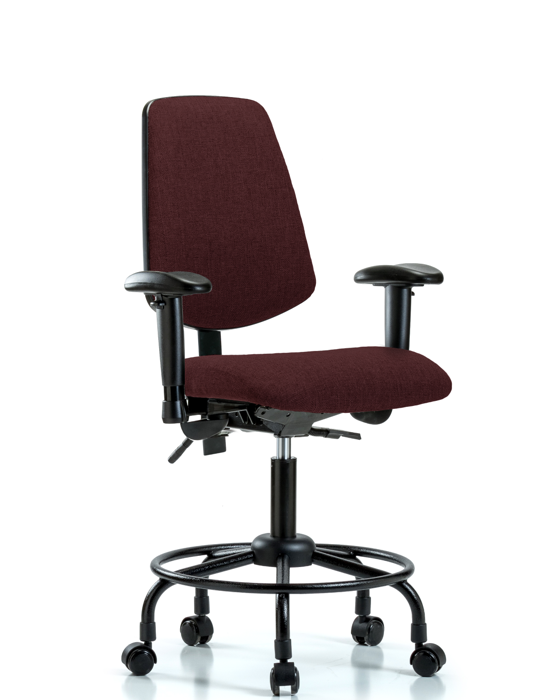 Blue Ridge Ergonomics FDHCH-MB-RT-T1-A1-RC-F41 Rutledge Fabric Chair - Desk Height with Round Tube Base, Medium Back, Seat Tilt, Adjustable Arms, & Casters in Burgundy Fabric