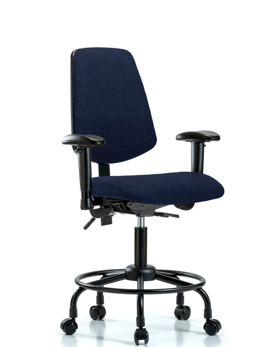 Blue Ridge Ergonomics FDHCH-MB-RT-T1-A1-RC-F45 Rutledge Fabric Chair - Desk Height with Round Tube Base, Medium Back, Seat Tilt, Adjustable Arms, & Casters in Navy Fabric