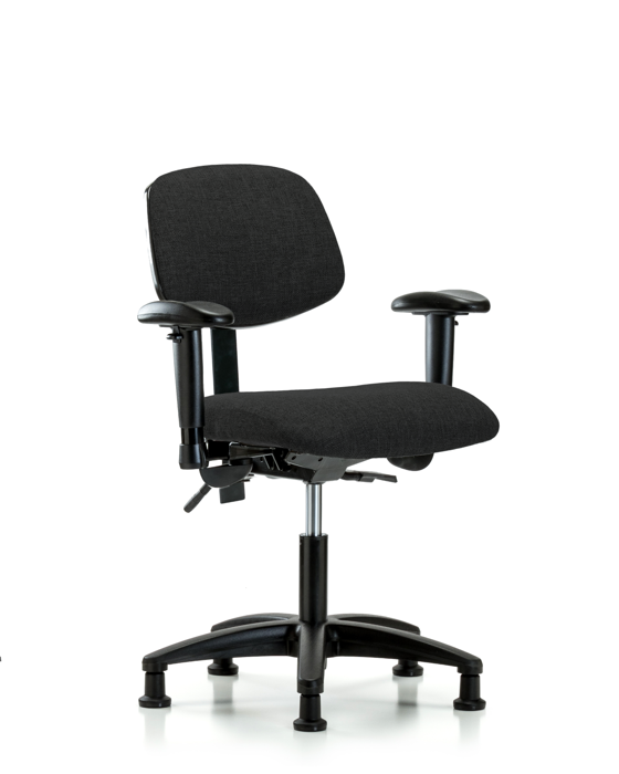 Blue Ridge Ergonomics FDHCH-RG-T0-A1-RG-F42 Rutledge Fabric Chair - Desk Height with Adjustable Arms & Stationary Glides in Black Fabric