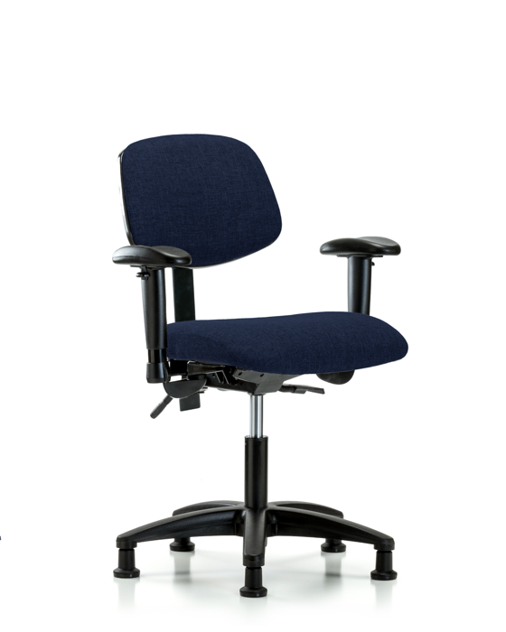 Blue Ridge Ergonomics FDHCH-RG-T1-A1-RG-F45 Rutledge Fabric Chair - Desk Height with Seat Tilt, Adjustable Arms, & Stationary Glides in Navy Fabric