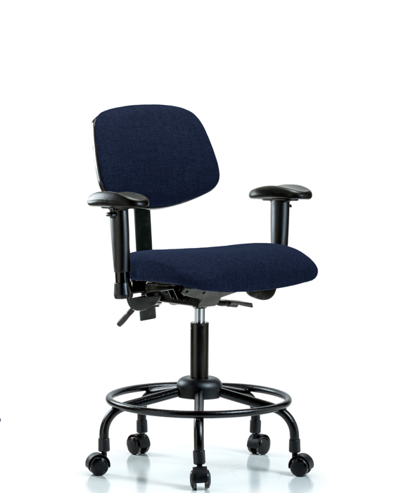 Blue Ridge Ergonomics FDHCH-RT-T0-A1-RC-F45 Rutledge Fabric Chair - Desk Height with Round Tube Base, Adjustable Arms, & Casters in Navy Fabric