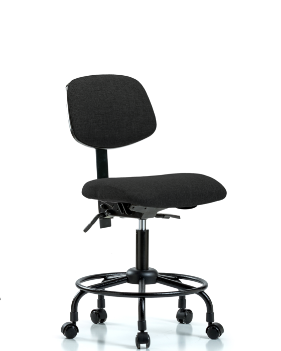 Blue Ridge Ergonomics FDHCH-RT-T1-A0-RC-F42 Rutledge Fabric Chair - Desk Height with Round Tube Base, Seat Tilt, & Casters in Black Fabric