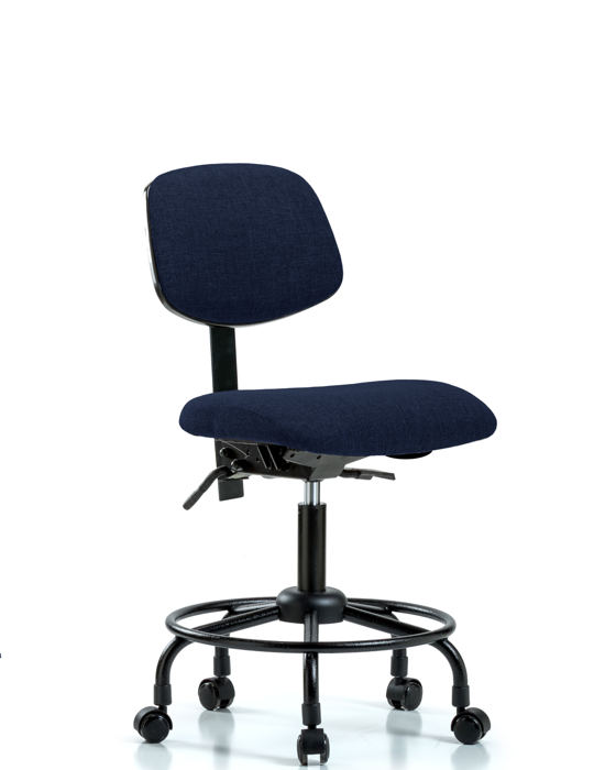 Blue Ridge Ergonomics FDHCH-RT-T1-A0-RC-F45 Rutledge Fabric Chair - Desk Height with Round Tube Base, Seat Tilt, & Casters in Navy Fabric