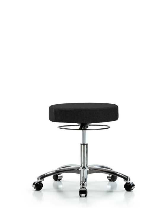 Blue Ridge Ergonomics FDHSO-CR-CC-F42 Rutledge Fabric Stool without Back Chrome - Desk Height with Casters in Black Fabric
