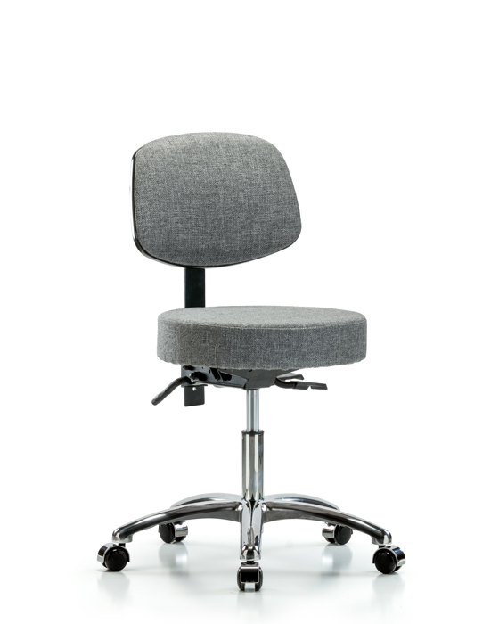Blue Ridge Ergonomics FDHST-CR-T0-CC-F44 Rutledge Fabric Stool with Back Chrome - Desk Height with Casters in Gray Fabric