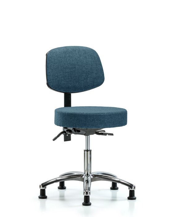 Blue Ridge Ergonomics FDHST-CR-T0-RG-F43 Rutledge Fabric Stool with Back Chrome - Desk Height with Stationary Glides in Blue Fabric