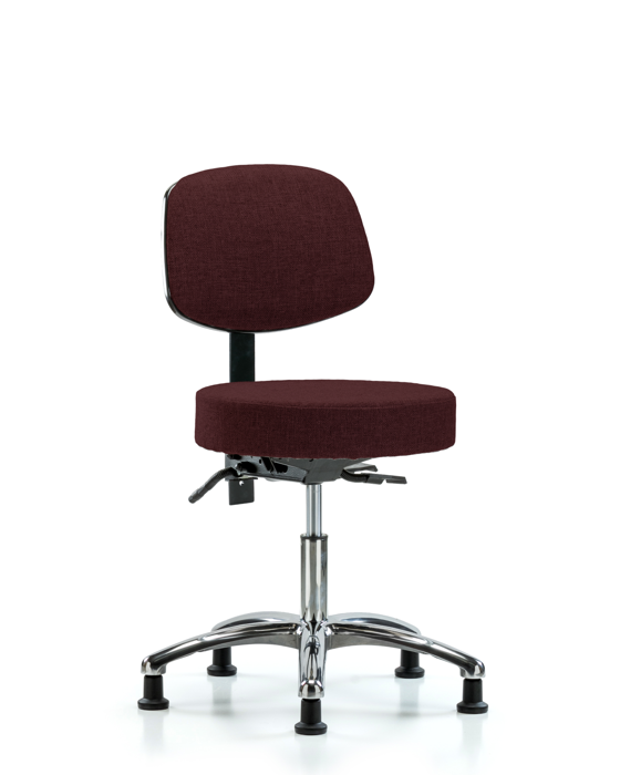 Blue Ridge Ergonomics FDHST-CR-T1-RG-F41 Rutledge Fabric Stool with Back Chrome - Desk Height with Seat Tilt & Stationary Glides in Burgundy Fabric
