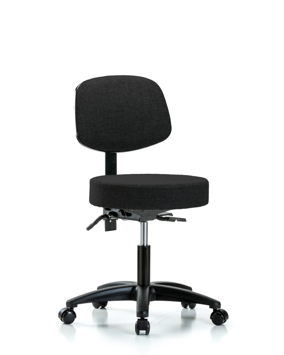 Blue Ridge Ergonomics FDHST-RG-T0-RC-F42 Rutledge Fabric Stool with Back - Desk Height with Casters in Black Fabric