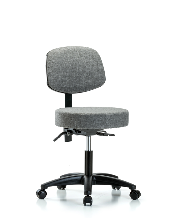 Blue Ridge Ergonomics FDHST-RG-T1-RC-F44 Rutledge Fabric Stool with Back - Desk Height with Seat Tilt & Casters in Gray Fabric