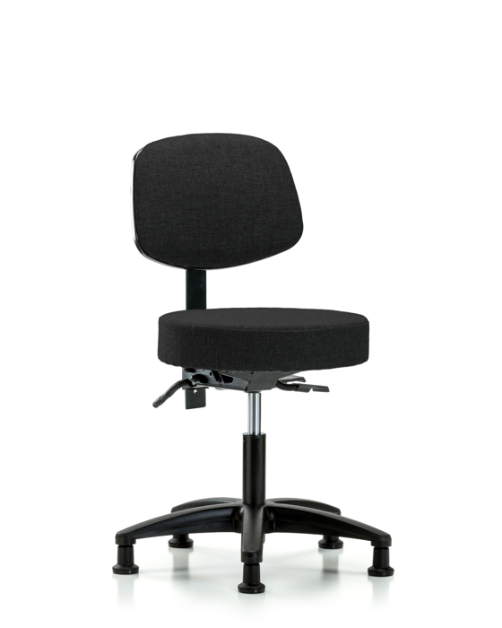 Blue Ridge Ergonomics FDHST-RG-T1-RG-F42 Rutledge Fabric Stool with Back - Desk Height with Seat Tilt & Stationary Glides in Black Fabric