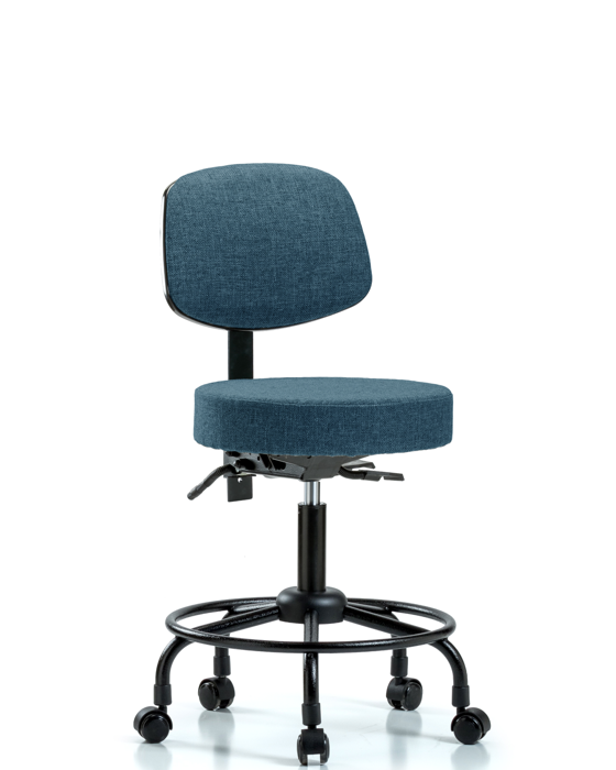 Blue Ridge Ergonomics FDHST-RT-T1-RC-F43 Rutledge Fabric Stool with Back - Desk Height with Round Tube Base, Seat Tilt, & Casters in Black Fabric