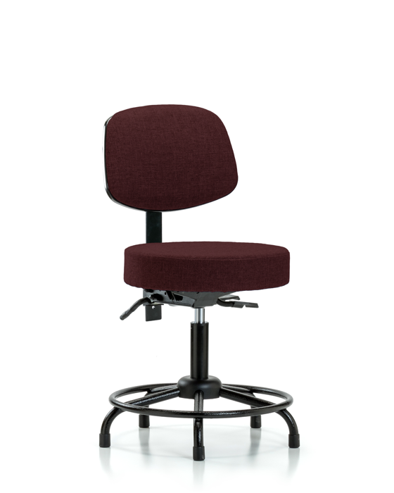 Blue Ridge Ergonomics FDHST-RT-T1-RG-F41 Rutledge Fabric Stool with Back - Desk Height with Round Tube Base, Seat Tilt, & Stationary Glides in Burgundy Fabric