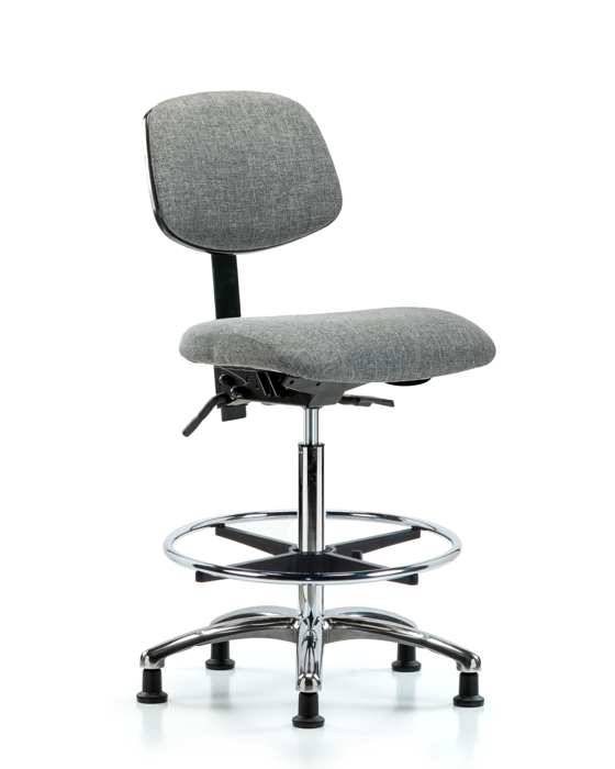 Blue Ridge Ergonomics FHBCH-CR-T1-A0-CF-RG-F44 Rutledge Fabric Chair Chrome - High Bench Height with Seat Tilt, Chrome Foot Ring, & Stationary Glides in Gray Fabric