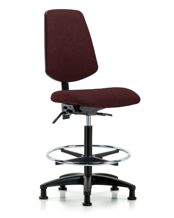 Blue Ridge Ergonomics FHBCH-MB-RG-T1-A0-CF-RG-F41 Rutledge Fabric Chair - High Bench Height with Medium Back, Seat Tilt, Chrome Foot Ring, & Stationary Glides in Burgundy Fabric