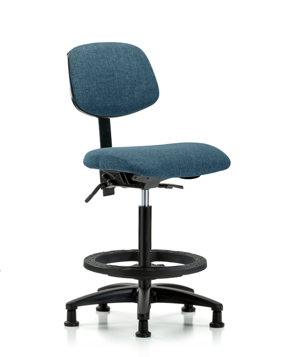 Blue Ridge Ergonomics FHBCH-RG-T0-A0-BF-RG-F43 Rutledge Fabric Chair - High Bench Height with Black Foot Ring & Stationary Glides in Blue Fabric