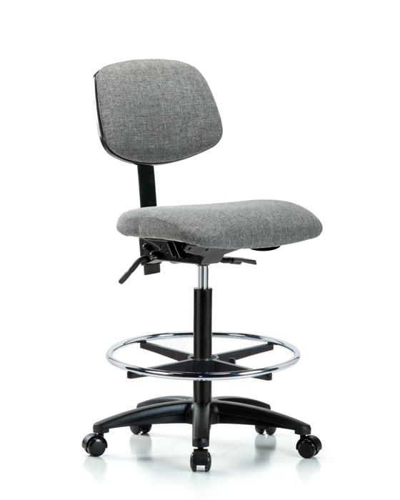 Blue Ridge Ergonomics FHBCH-RG-T0-A0-CF-RC-F44 Rutledge Fabric Chair - High Bench Height with Chrome Foot Ring & Casters in Gray Fabric