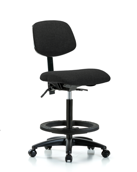 Blue Ridge Ergonomics FHBCH-RG-T1-A0-BF-RC-F42 Rutledge Fabric Chair - High Bench Height with Seat Tilt, Black Foot Ring, & Casters in Black Fabric