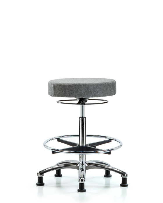 Blue Ridge Ergonomics FHBSO-CR-CF-RG-F44 Rutledge Fabric Stool without Back Chrome - High Bench Height with Chrome Foot Ring & Stationary Glides in Gray Fabric