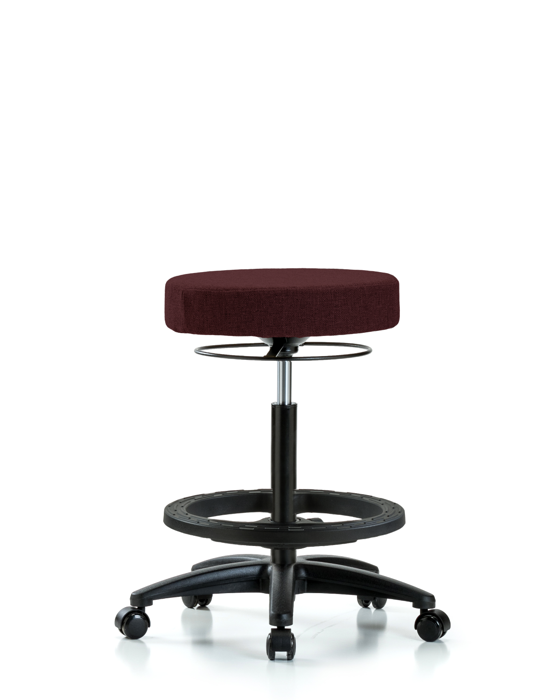 Blue Ridge Ergonomics FHBSO-RG-BF-RC-F41 Rutledge Fabric Stool without Back - High Bench Height with Black Foot Ring & Casters in Burgundy Fabric