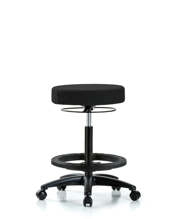 Blue Ridge Ergonomics FHBSO-RG-BF-RC-F42 Rutledge Fabric Stool without Back - High Bench Height with Black Foot Ring & Casters in Black Fabric