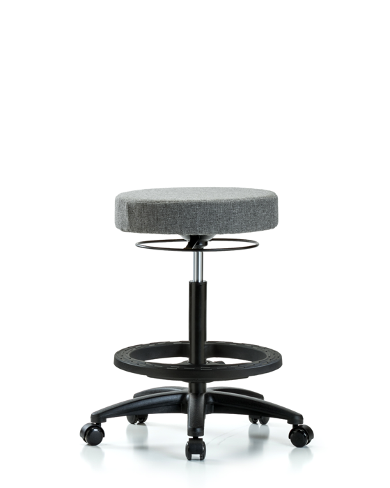Blue Ridge Ergonomics FHBSO-RG-BF-RC-F44 Rutledge Fabric Stool without Back - High Bench Height with Black Foot Ring & Casters in Gray Fabric