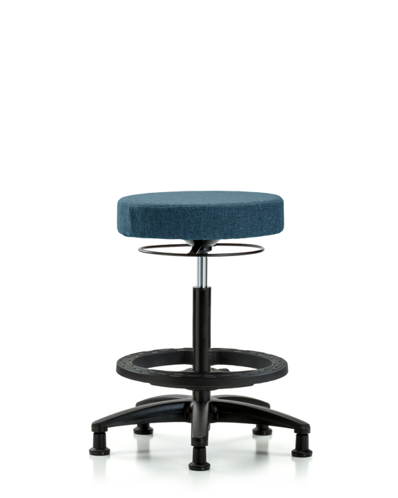 Blue Ridge Ergonomics FHBSO-RG-BF-RG-F43 Rutledge Fabric Stool without Back - High Bench Height with Black Foot Ring & Stationary Glides in Blue Fabric