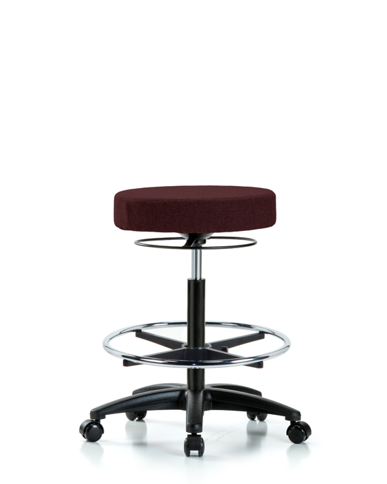 Blue Ridge Ergonomics FHBSO-RG-CF-RC-F41 Rutledge Fabric Stool without Back - High Bench Height with Chrome Foot Ring & Casters in Burgundy Fabric