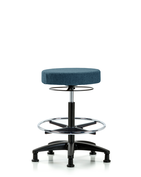 Blue Ridge Ergonomics FHBSO-RG-CF-RG-F43 Rutledge Fabric Stool without Back - High Bench Height with Chrome Foot Ring & Stationary Glides in Blue Fabric