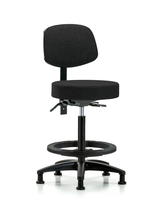 Blue Ridge Ergonomics FHBST-RG-T0-BF-RG-F42 Rutledge Fabric Stool with Back - High Bench Height with Black Foot Ring & Stationary Glides in Black Fabric