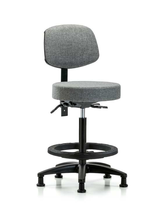 Blue Ridge Ergonomics FHBST-RG-T1-BF-RG-F44 Rutledge Fabric Stool with Back - High Bench Height with Seat Tilt, Black Foot Ring, & Stationary Glides in Gray Fabric