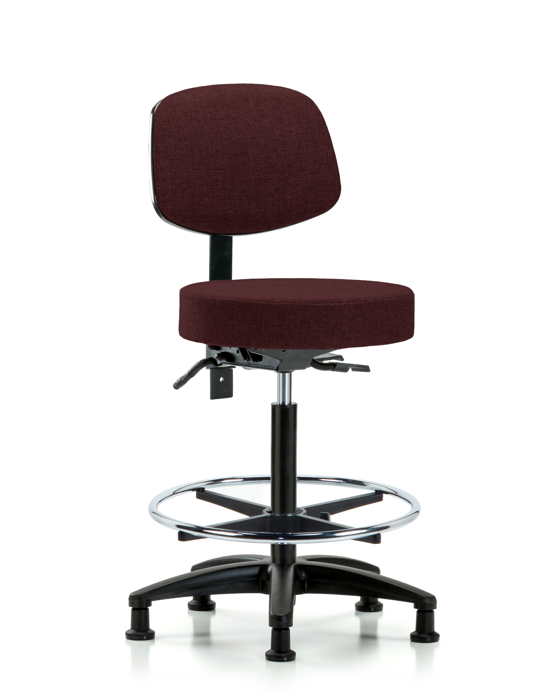 Blue Ridge Ergonomics FHBST-RG-T1-CF-RG-F41 Rutledge Fabric Stool with Back - High Bench Height with Seat Tilt, Chrome Foot Ring, & Stationary Glides in Burgundy Fabric