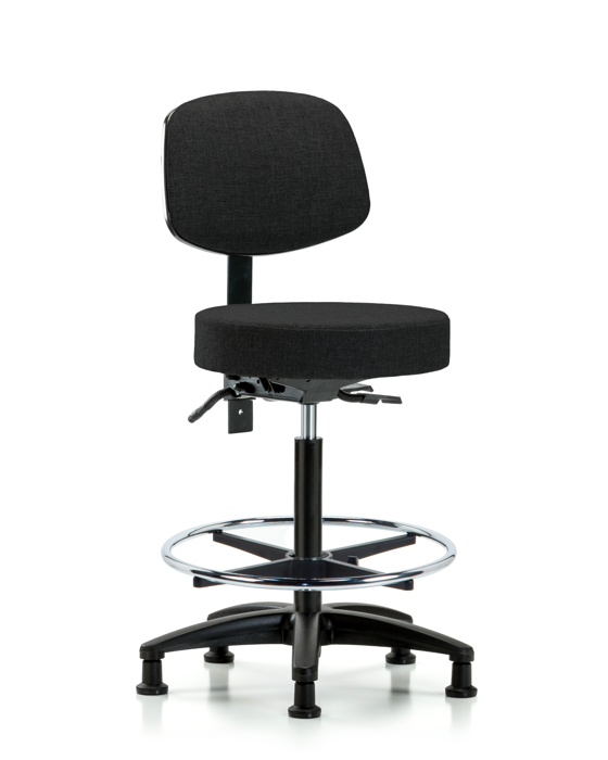 Blue Ridge Ergonomics FHBST-RG-T1-CF-RG-F42 Rutledge Fabric Stool with Back - High Bench Height with Seat Tilt, Chrome Foot Ring, & Stationary Glides in Black Fabric