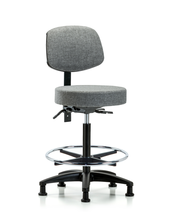 Blue Ridge Ergonomics FHBST-RG-T1-CF-RG-F44 Rutledge Fabric Stool with Back - High Bench Height with Seat Tilt, Chrome Foot Ring, & Stationary Glides in Gray Fabric