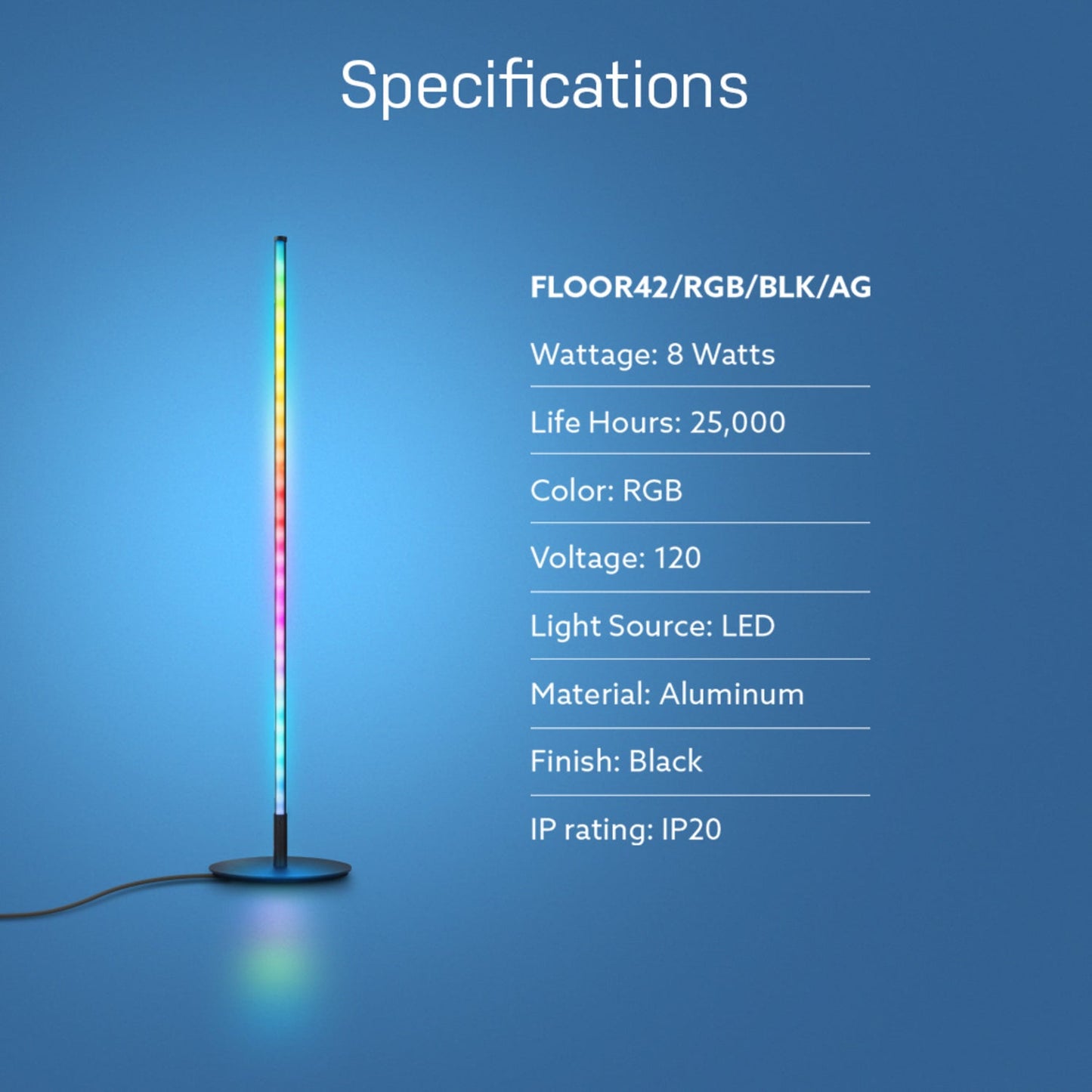 Feit Electric FLOOR42/RGB/BLK/AG 42 in. RGB Smart Wi-Fi LED Floor Lamp with Music Sync Alexa Google